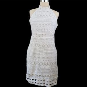 NWT Boho Factory Crochet Halter Neck Mini Dress Size XL White Boho Coastal Event